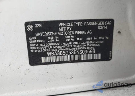 2014 BMW 328I xDrive from USA, damaged, VIN WBA3B5G53ENS09598